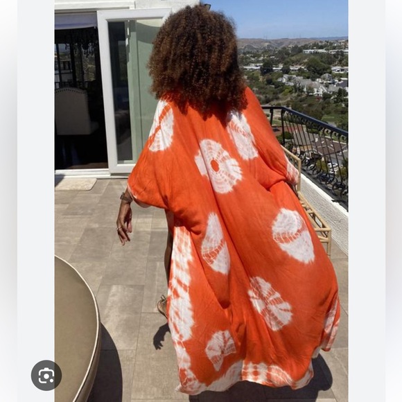Free People Spellbound Tie Dye Duster Kimono Orange Color - Picture 5 of 5